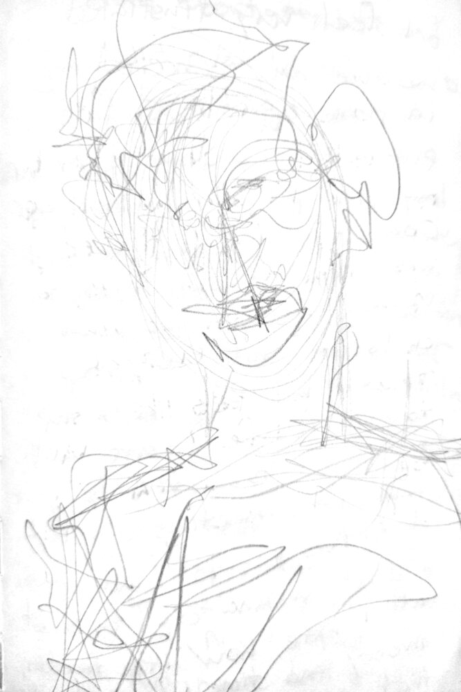 Sketchbook Face I, pencil drawing by Jake DeBus, 2025–2026